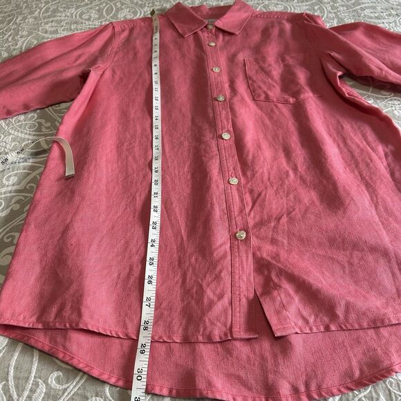 Pure & Simple Button Up Shirt Women Small Coral Linen Tunic Preppy Office Casual - Picture 6 of 12